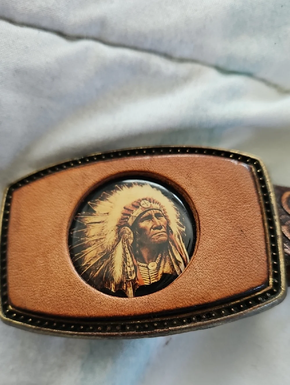 Vintage Western Indian Chief Eagle Leather Childs Belt 26